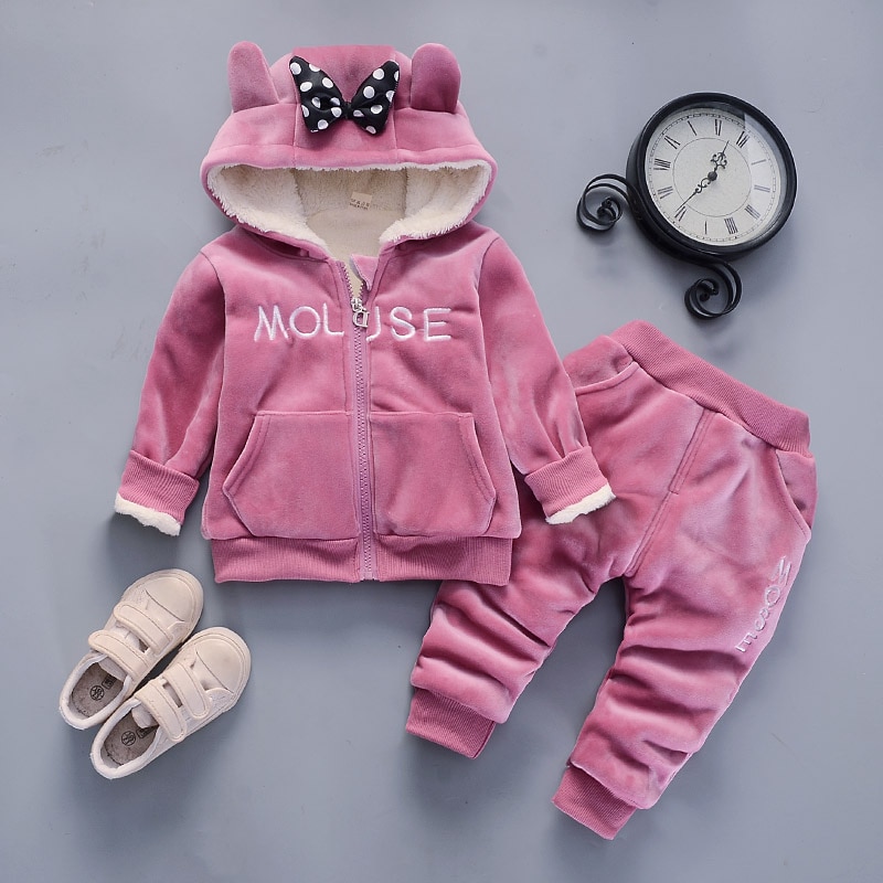 Winter Thick Warm Girls Clothing Set Plush Cotton Suit For Baby Girl Heavy Withstand The Severe