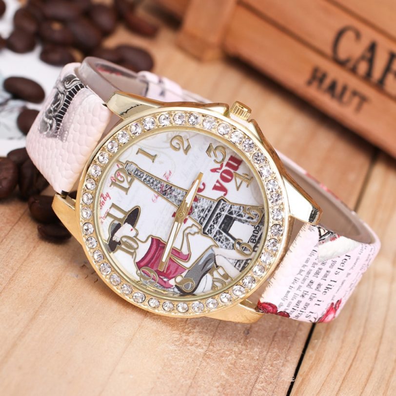 Women Rhinestone Inlaid Tower Round Dial Arabic Number Analog Quartz Wrist Watch Top Brand Girls Bracelet Clock WristWatch - Image 3