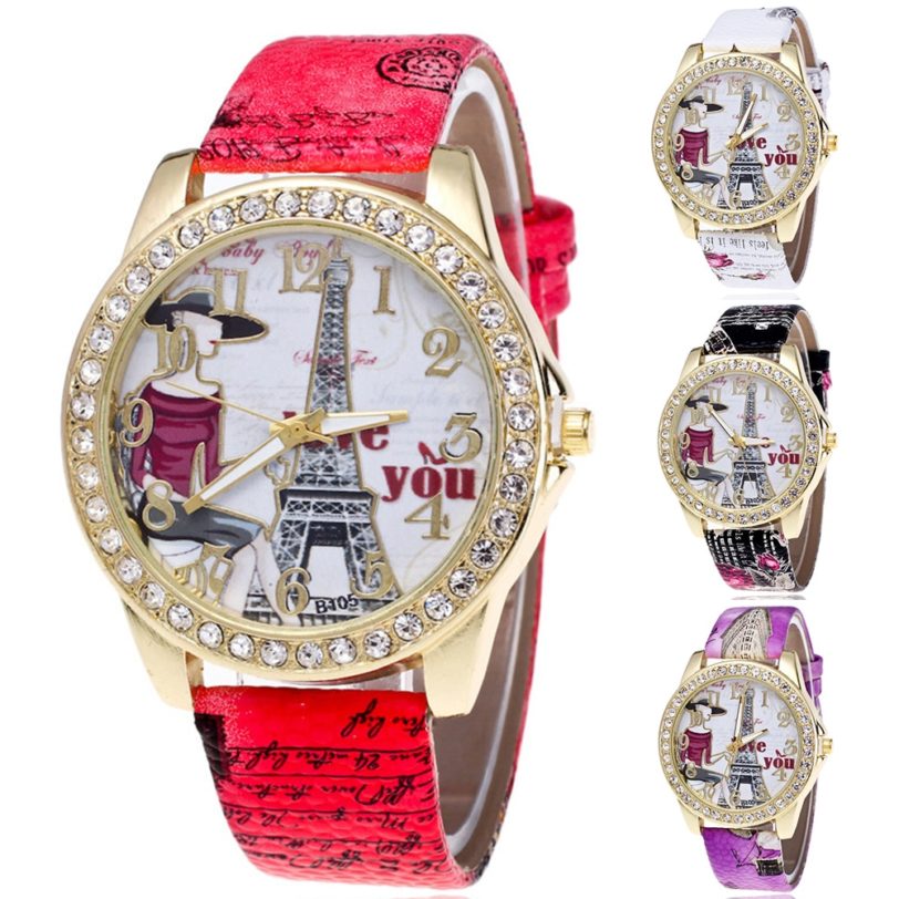 Women Rhinestone Inlaid Tower Round Dial Arabic Number Analog Quartz Wrist Watch Top Brand Girls Bracelet Clock WristWatch - Image 2