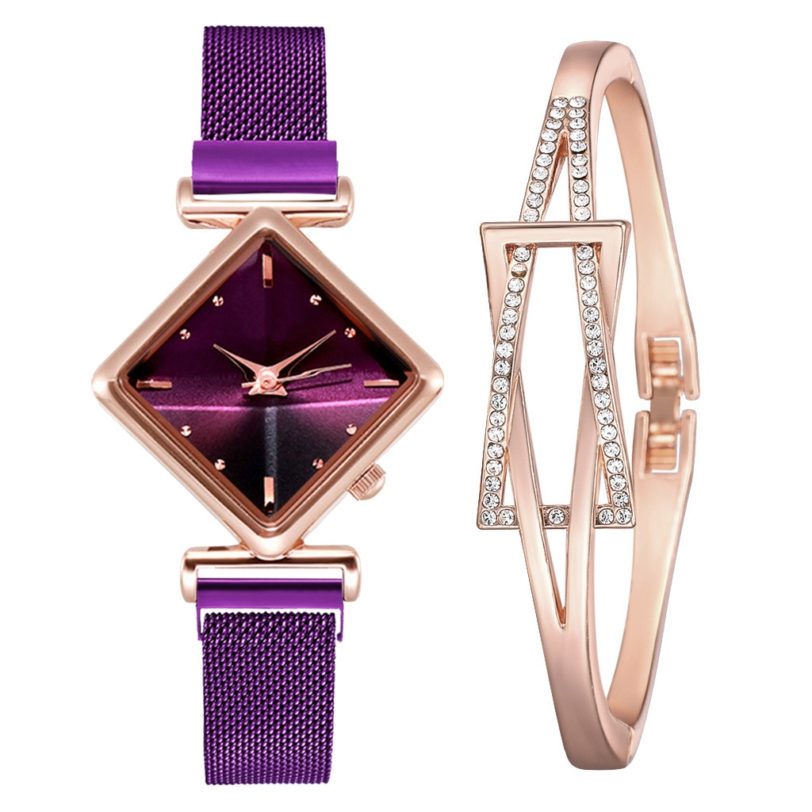 Women Square Watch Bracelet Set Luxury Ladies Quartz Magnet Buckle Gradient Color Watches Relogio Feminino for Gift Clock - Image 2