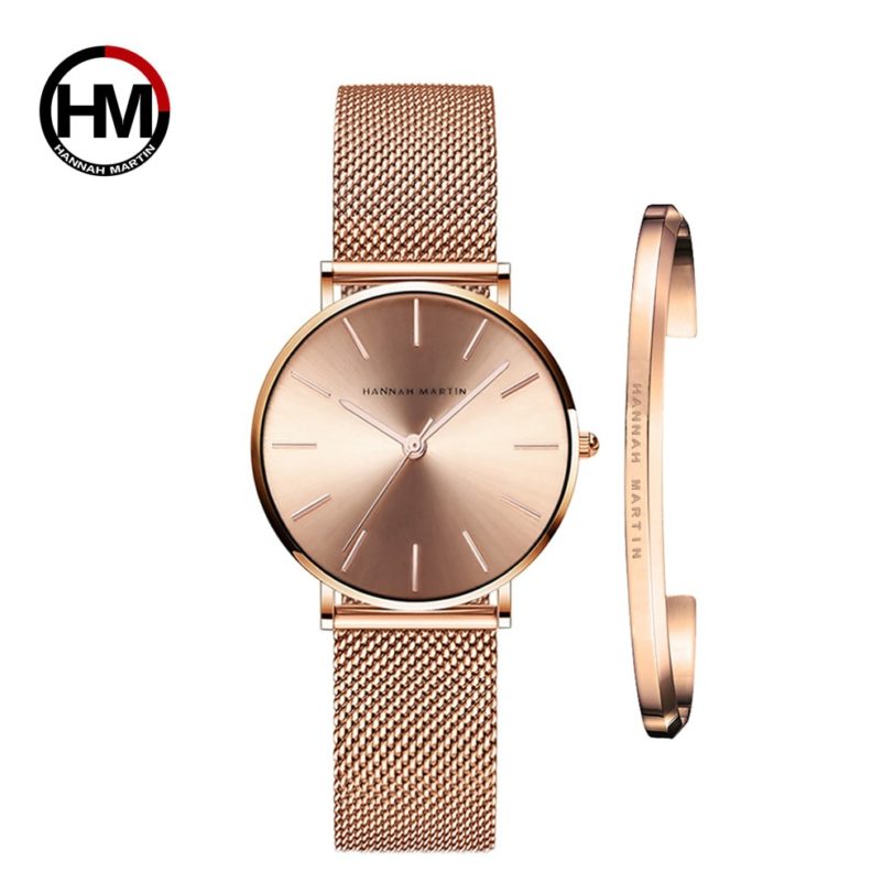 Women Watch 1 set Bracelet Japan Quartz Movement Simple Waterproof Rose Gold Stainless Steel Mesh Ladies watch relogio feminino - Image 2