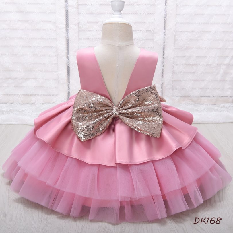 Yoliyolei Kids Dresses for Girls High Quality Tiered Toddler Baby Girl Gold Bowknot V-back 6M-5T Fashion Party Children Dress - Image 5