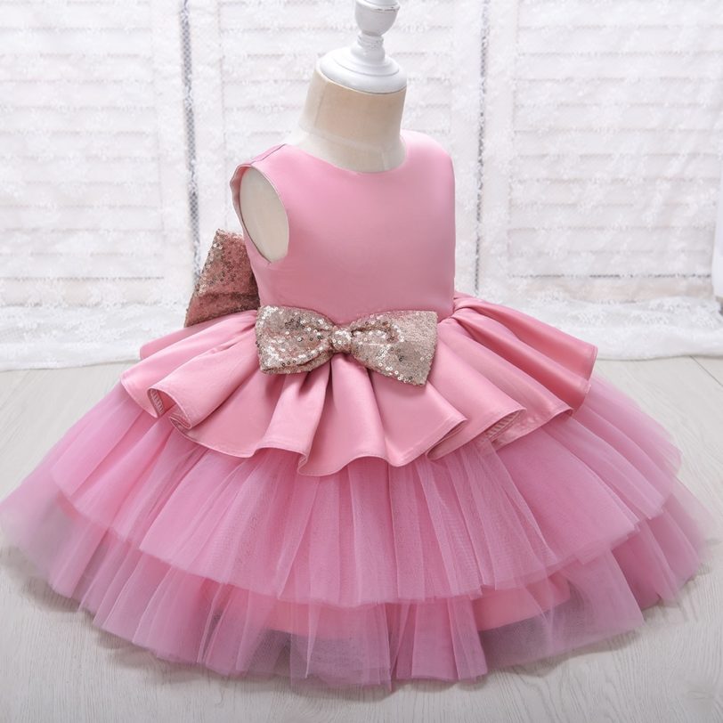 Yoliyolei Kids Dresses for Girls High Quality Tiered Toddler Baby Girl Gold Bowknot V-back 6M-5T Fashion Party Children Dress - Image 2