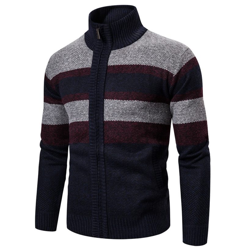 autumn Winter cardigan men striped knitted cardigan men's winter jacket coat zipper cardigan Warm Knitted Sweater - Image 4