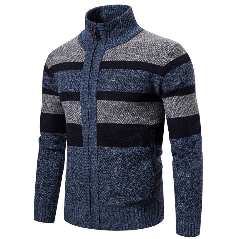 autumn Winter cardigan men striped knitted cardigan men's winter jacket coat zipper cardigan Warm Knitted Sweater - Image 2