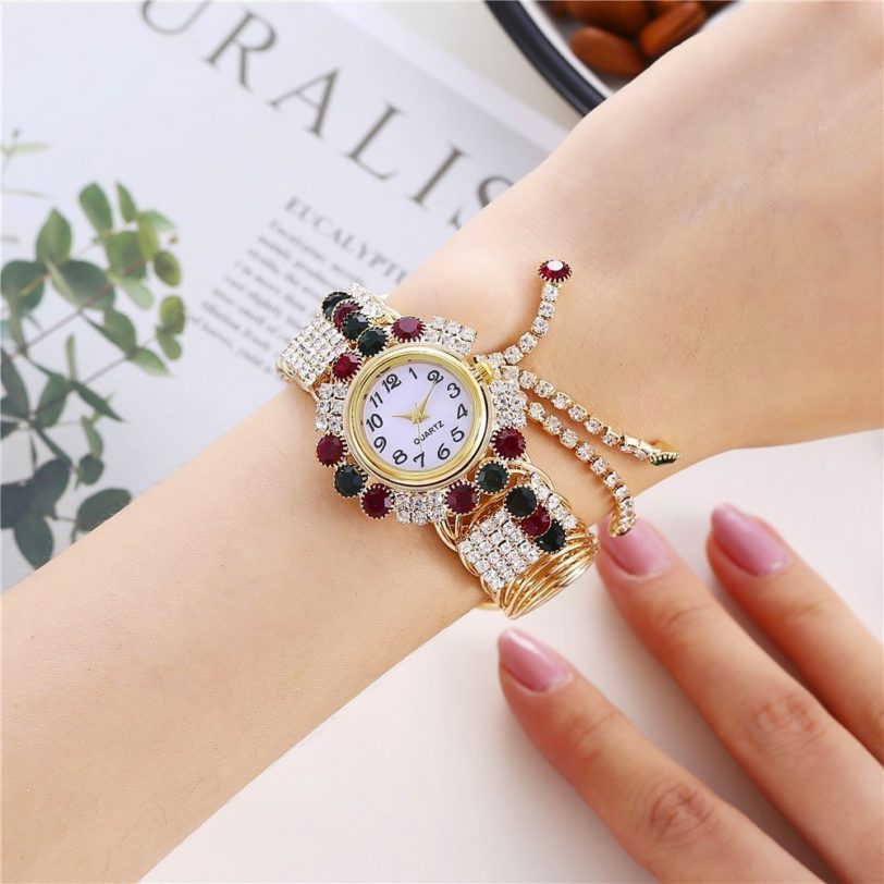 gold Jewelry Ladies Wrist Watches Women Bracelet Rhinestones Analog Quartz Watch Crystal Small Dial Watch reloj mujer relogio - Image 2