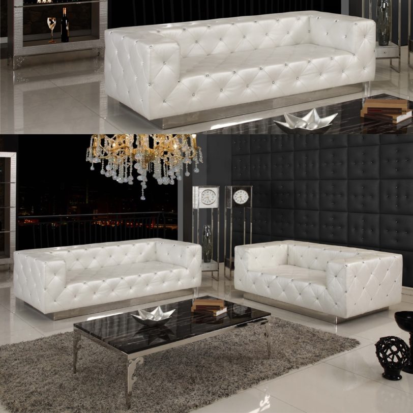 living room Sofa Chesterfield genuine leather couch Nordic muebles de sala cama puff asiento sala futon white crystal buttons - Image 2