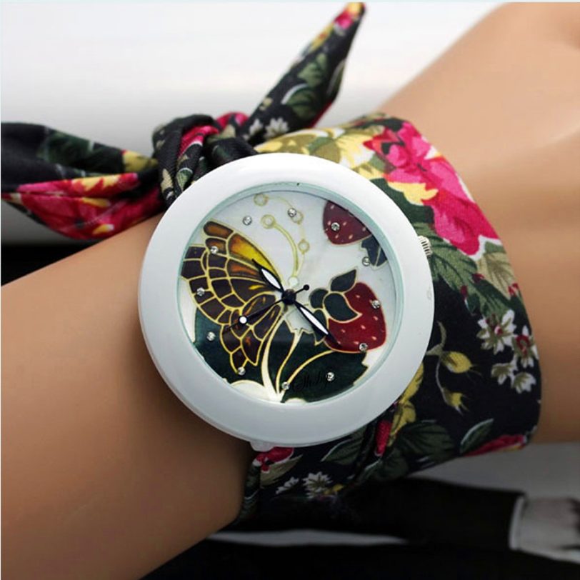 shsby new floral chiffon sweet girls watch Sweet chiffon fabric women dress watches fashion Ladies flower cloth wrist watch - Image 2