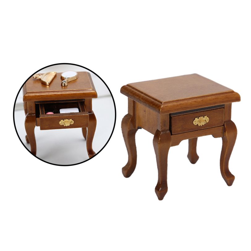 1/12 Dollhouse Miniature Wooden Bedroom Bedside Cabinet Bed Side Table Model Furniture Decor Toys - Image 3