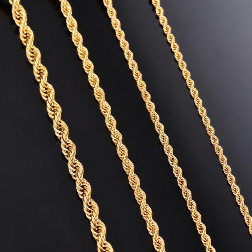 1 piece Gold Color Width 2mm/2.5mm/3mm/4mm/5mm/6mm Rope Chain Necklace/Bracelet For Men Women Stainless Steel Chain Necklace - Image 2