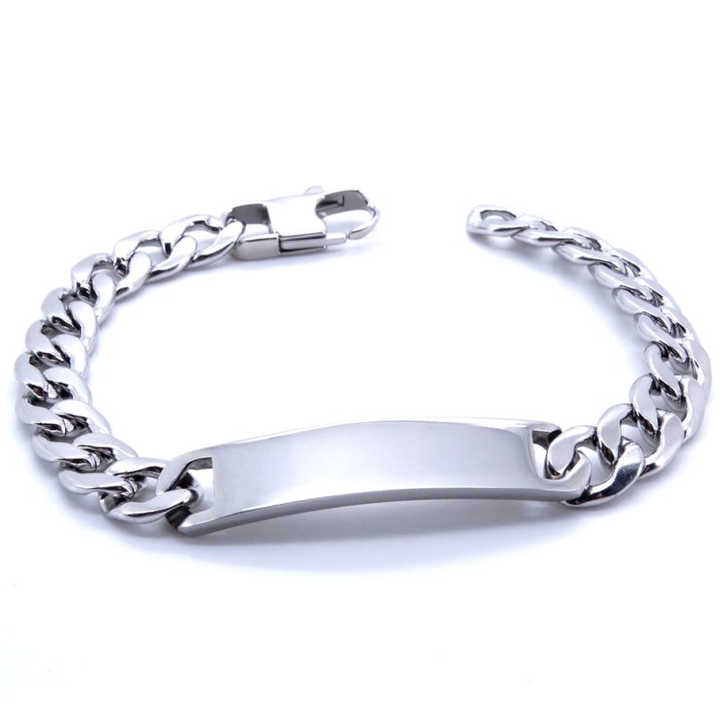 100% Stainless Steel Bracelet 9 mm 8 Inches Curb Cuban Chain Smooth Bar ID Bracelets for Men Women Free Shipping Factory Offer - Image 2