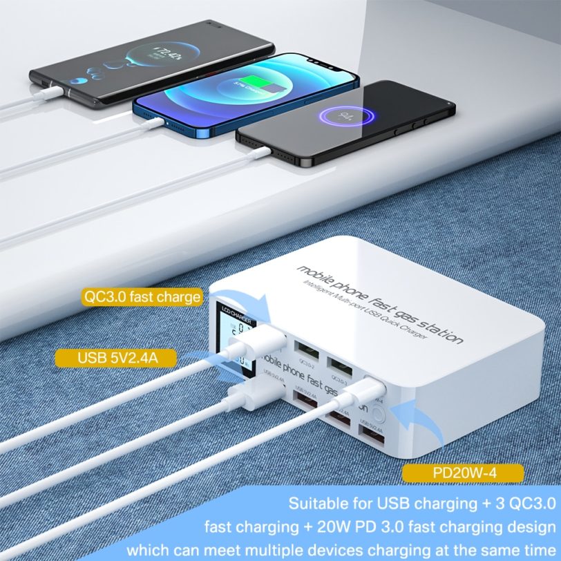 100W 8 Ports LCD Display Quick Charge 3.0 USB Charger Adapter HUB Type C PD Fast Phone Charger For iPhone Huawei Samsung Xiaomi - Image 2