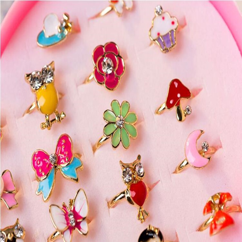 10PCs Lot Hot Sale Kids Cute Cartoon Rings Flower Animal Shape Ring Set Mix Finger Jewelry 1