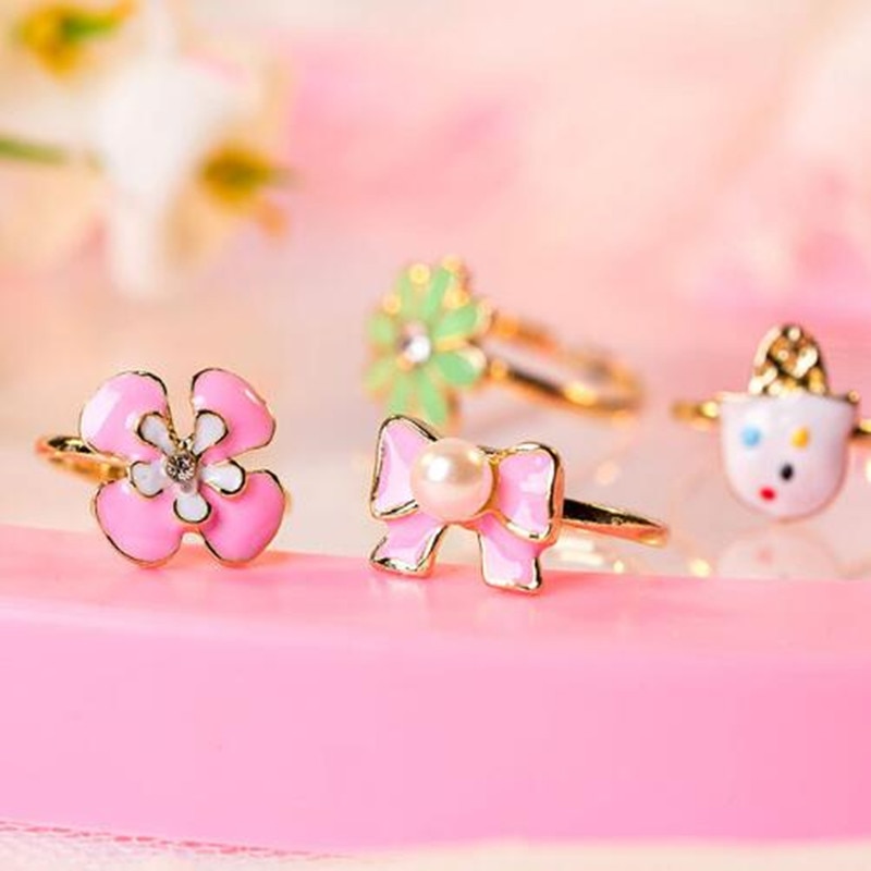 10PCs Lot Hot Sale Kids Cute Cartoon Rings Flower Animal Shape Ring Set Mix Finger Jewelry 2