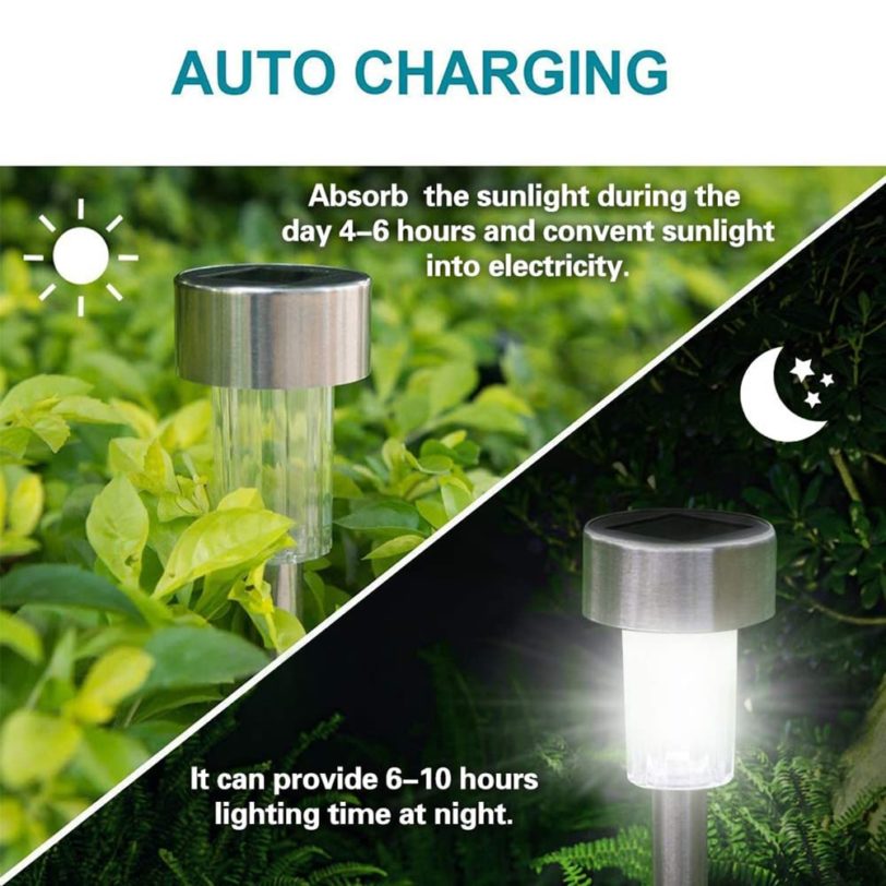 10pcs LED Solar Light Stainless Steel Tube Outdoor Waterproof Lawn Stake Lamps Garden Yard Art Landscape Lights Walkway Decor - Image 2