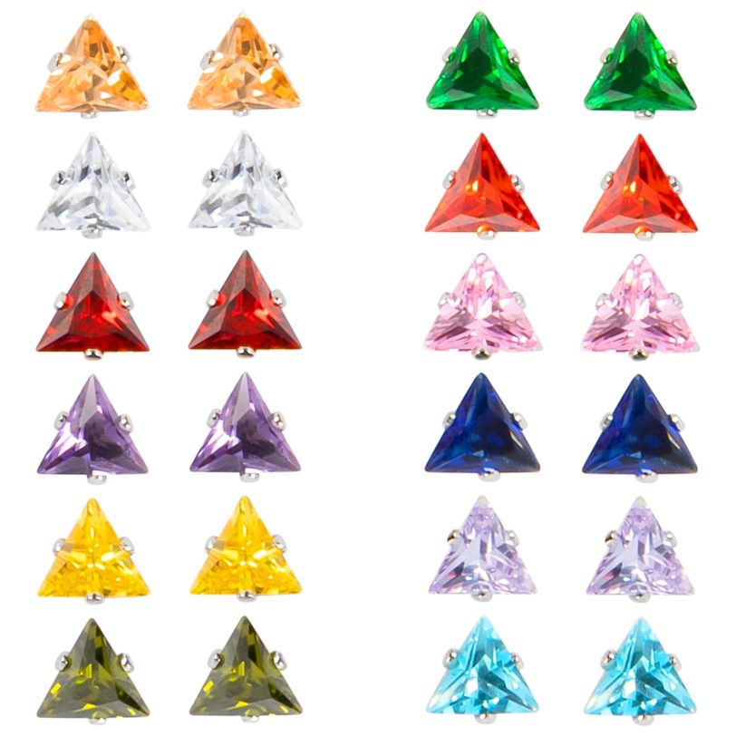 12 Pairs 316L Stainless Steel Triangle Stud Earrings,Birthstone CZ Surgical Steel Earring Sets for Women Girls with Size 3 4 5mm - Image 2