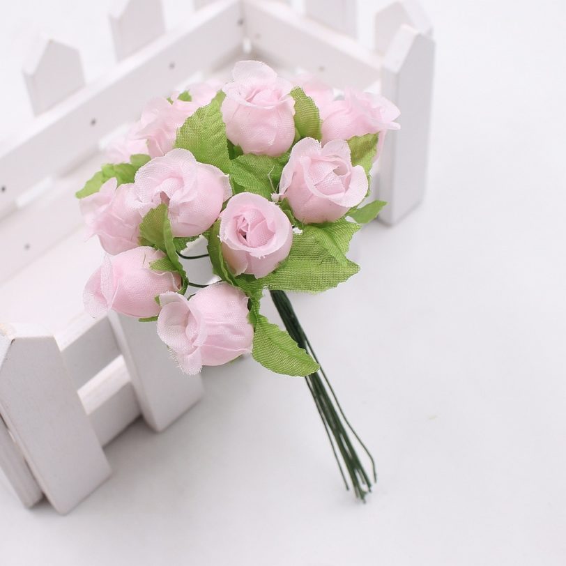 12heads/Bundle Artificial Flowers Silk Rose Mini Bouquet for Christmas Home Wedding New Year DIY Gift Box Decoration Fake Plants - Image 3