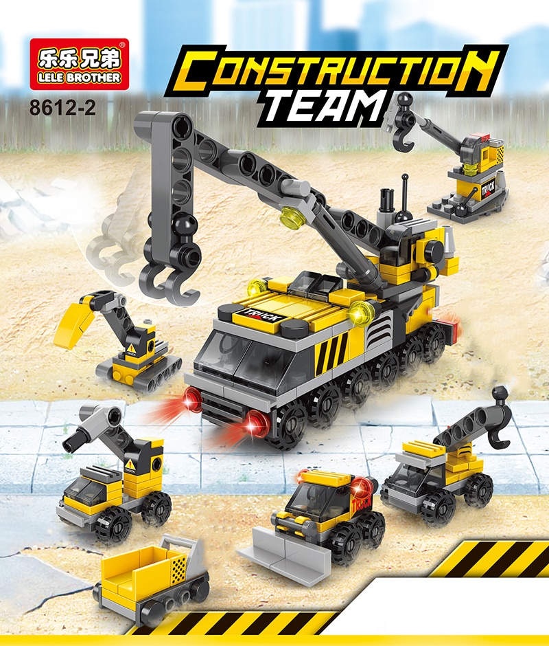 142Pcs 6 IN 1 Building Blocks Engineeri Set City DIY Construction Team Truck Crane Forklift Bricks