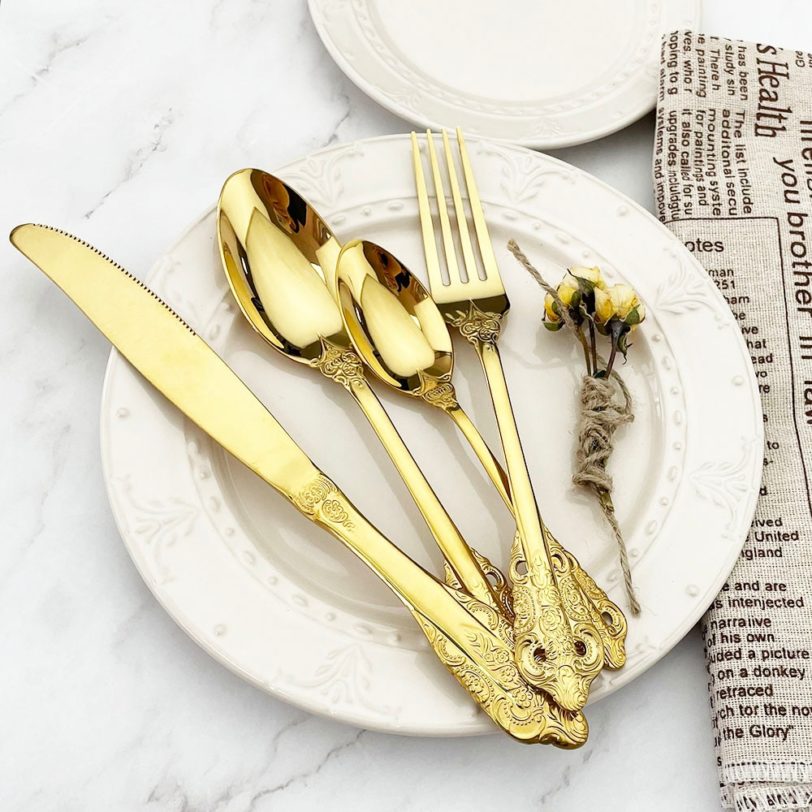 16pcs Gold 304 Stainless Steel Tableware Set Dinnerware Flatware Knife Fork Spoon Cutlery Set Home Party Luxury Silverware Set - Image 2