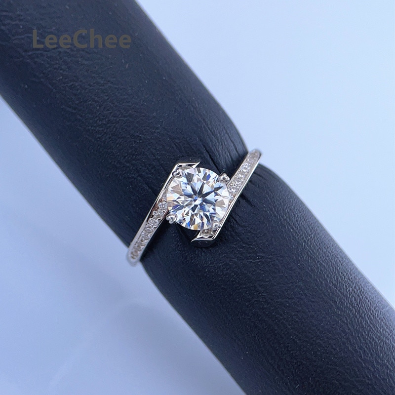 1CT Moissanite Ring Real 925 Sterling Silver 6 5MM VVS Lab Diamond Fine Jewelry for Women 1