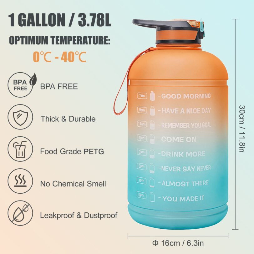 1L/ 2.2L / 3.78L Water Bottle with Time Marker BPA FREE Sports Bottle for Gym Fitness Sports Camping Cycling Sports Drink Jug - Image 2