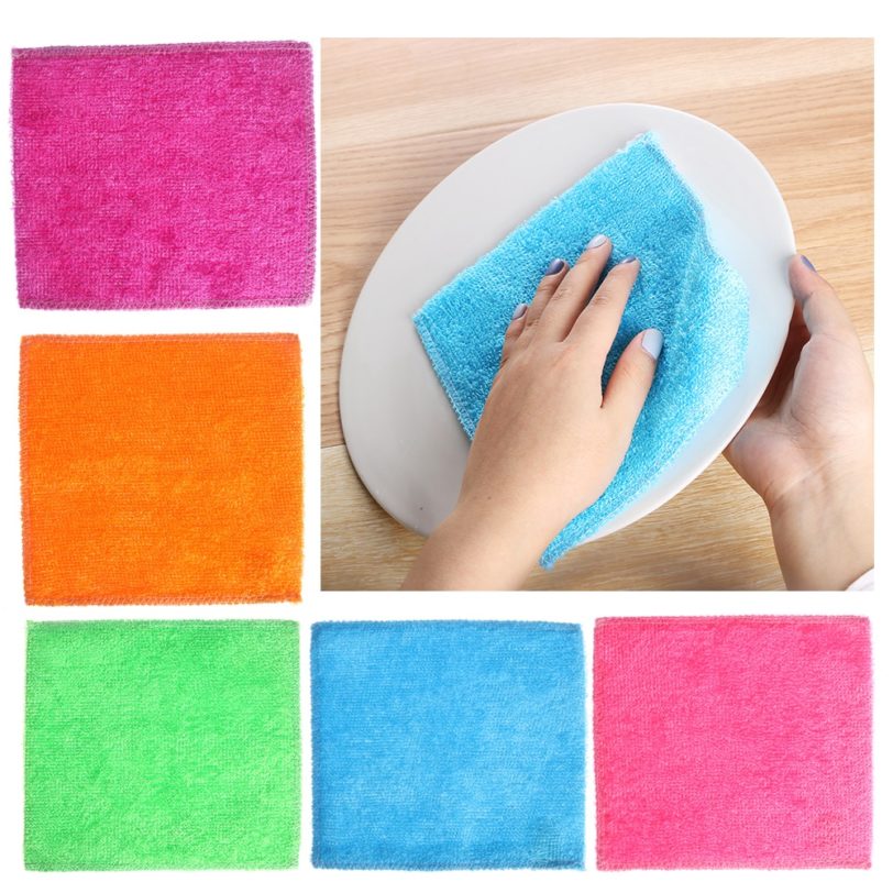 1PC Anti grease Dish Cloth Bamboo Fiber Washing Towel Scouring Pad Magic Cleaning Rags Kitchen Household 4