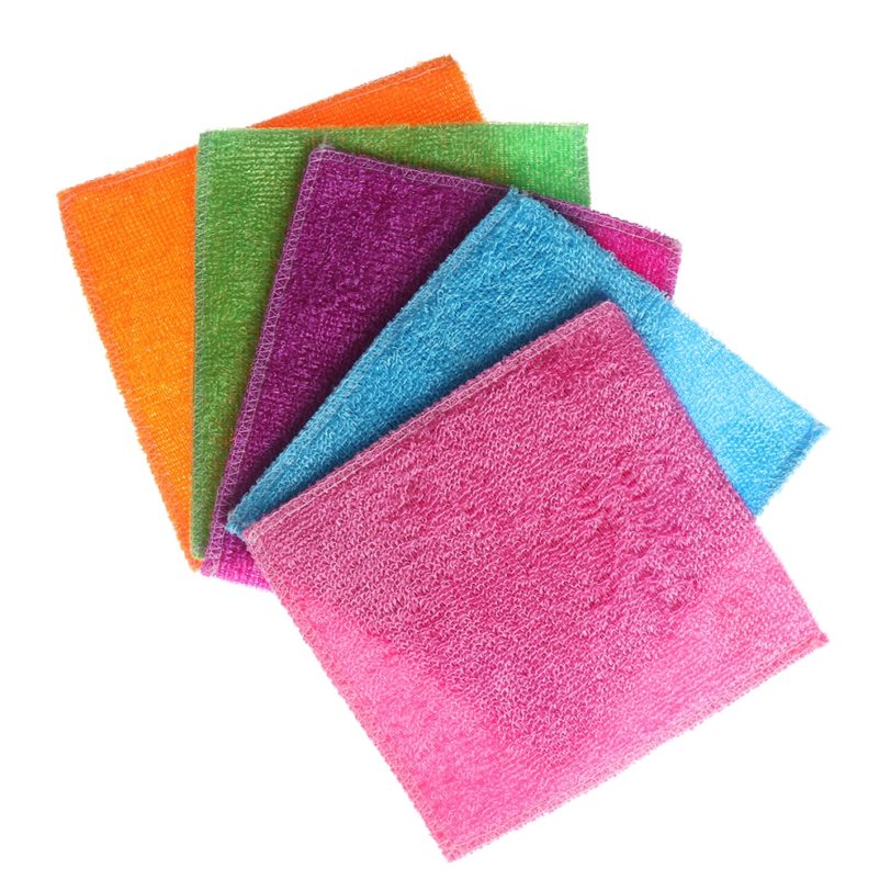 1PC Anti grease Dish Cloth Bamboo Fiber Washing Towel Scouring Pad Magic Cleaning Rags Kitchen Household 5