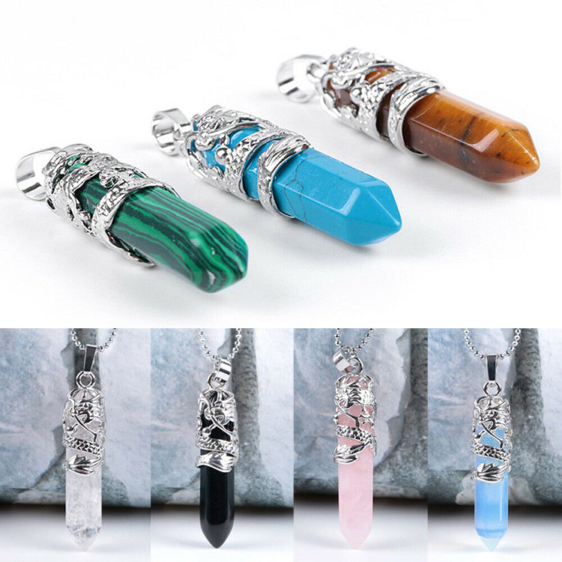 1ps Women Hexagon Natural Quartz Crystal Chakra Treatment Point Pendant Necklace Jewelry Natural Stone Necklace