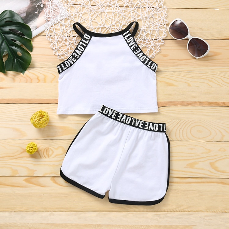2 6Y Girl Clothes Set Summer outfit Letter Sleeveless Tank Top Shorts Outfits Fashion New Kid 1