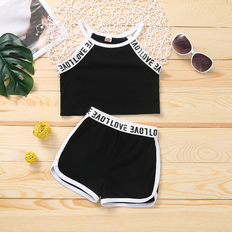 2 6Y Girl Clothes Set Summer outfit Letter Sleeveless Tank Top Shorts Outfits Fashion New Kid