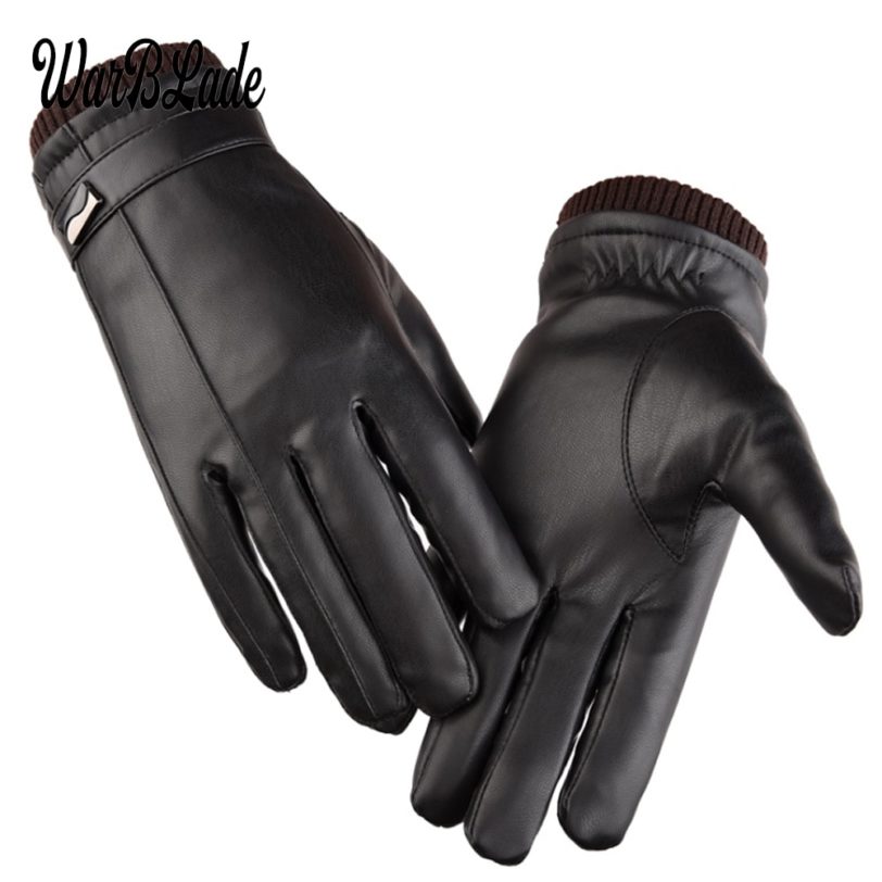 2018 New Men's Luxurious PU Leather Winter Driving Warm Gloves Cashmere Tactical gloves Black Drop Shipping High Quality - Image 4