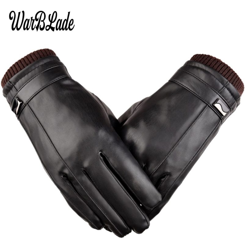 2018 New Men's Luxurious PU Leather Winter Driving Warm Gloves Cashmere Tactical gloves Black Drop Shipping High Quality - Image 2