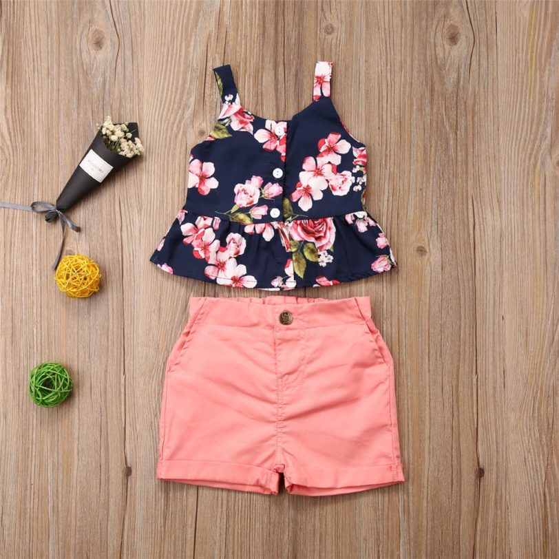 2020 Baby Summer Clothing 1-6y Floral Newborn Baby Girl 2pcs Clothes Vest Tops Shorts Pants Outfits Set - Image 4