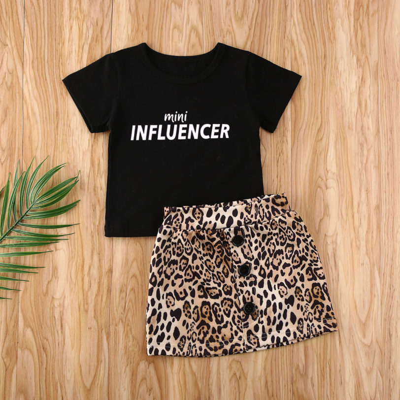 2020 Baby Summer Clothing 2PCS Toddler Kids Baby Girl Clothes Short Sleeve Tops T Shirt Leopard 1