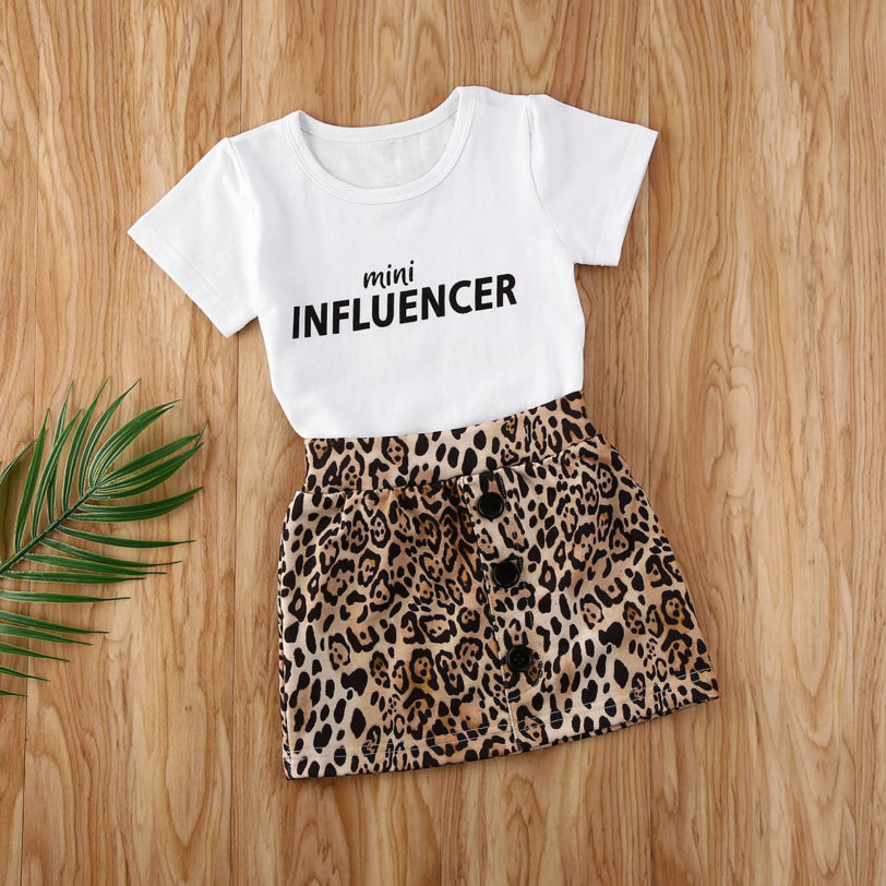 2020 Baby Summer Clothing 2PCS Toddler Kids Baby Girl Clothes Short Sleeve Tops T Shirt Leopard