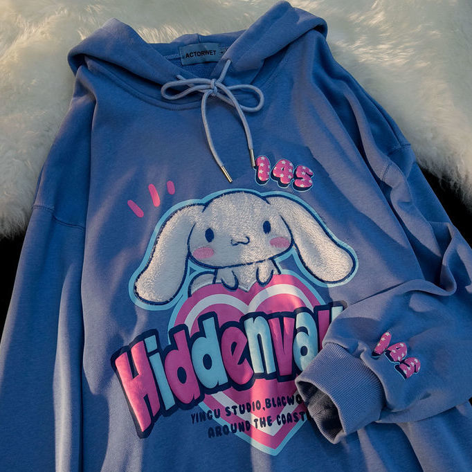 2021 Chic Rabbit Embroidery Kawaii Hoodies Autumn Hip Hop Streetshirt women Clothes for Teens Long Sleeve 1