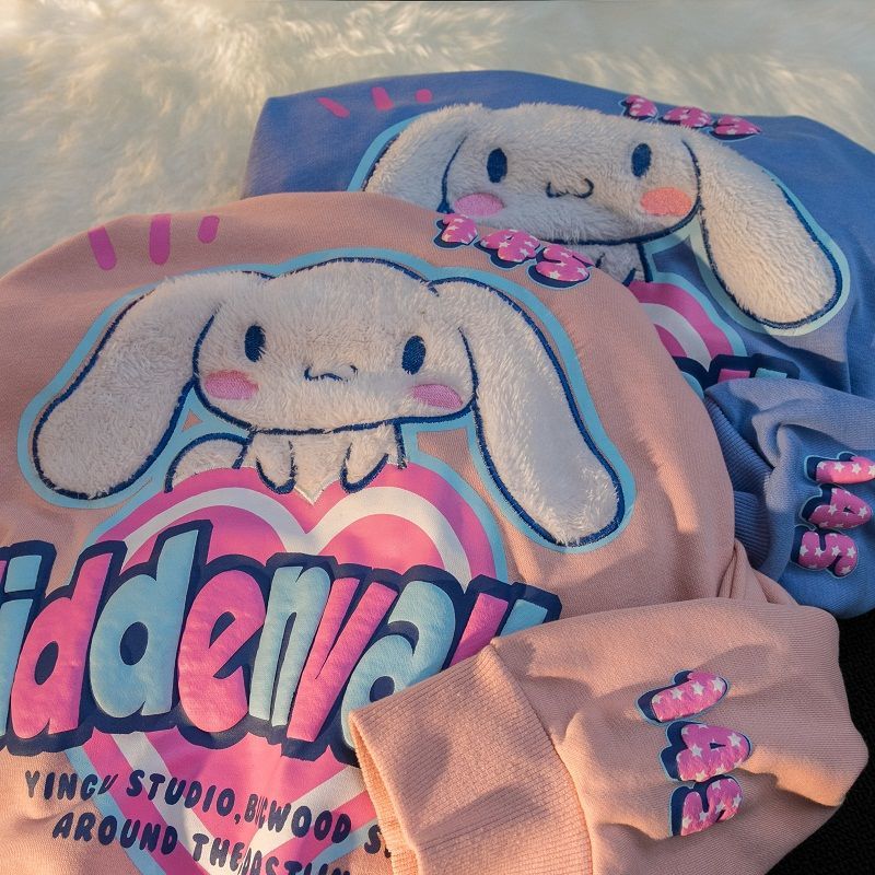 2021 Chic Rabbit Embroidery Kawaii Hoodies Autumn Hip Hop Streetshirt women Clothes for Teens Long Sleeve