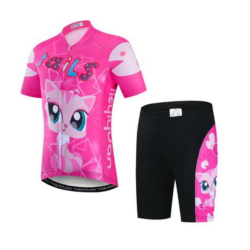 2021 Cycling Jersey set kids Bike jersey Shorts set Children MTB mountain road Tops Girls Boy Bicycle Jersey suit Clothing pink - Image 2