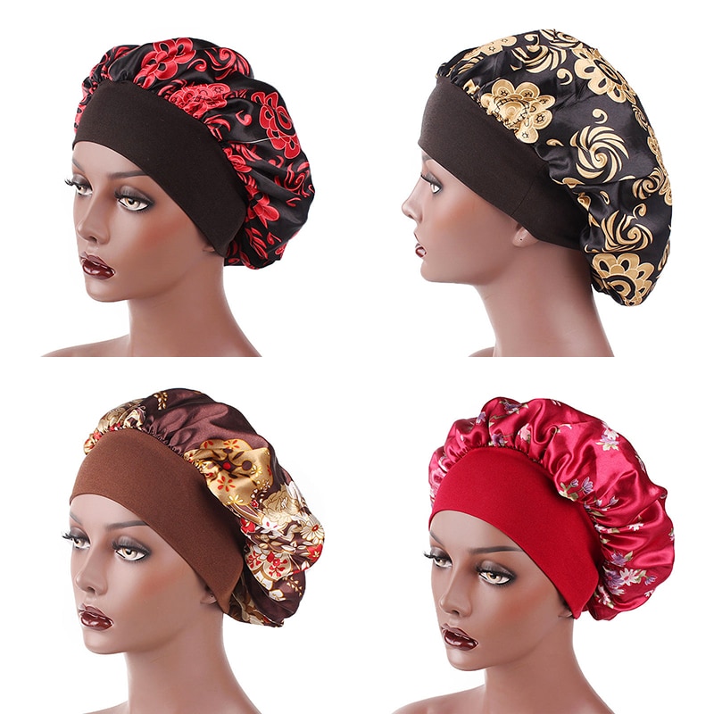 2021 New Fashion Satin Hat Hair Night Bonnet For Women Floral Sleeping Caps Faux Silk Female 1