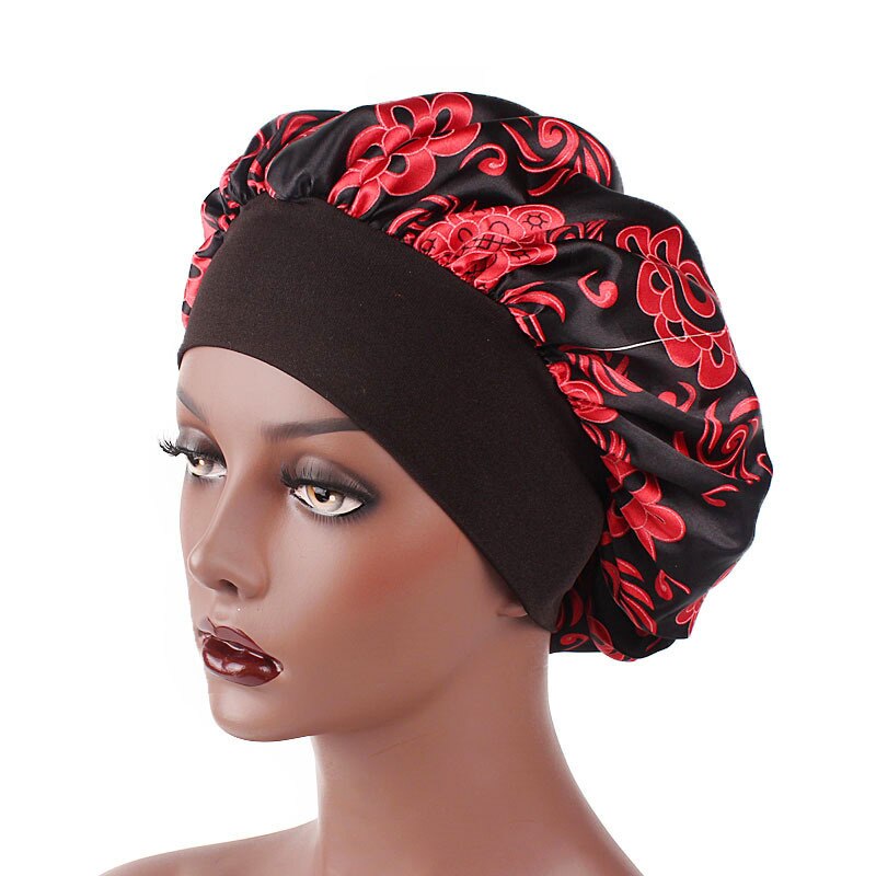 2021 New Fashion Satin Hat Hair Night Bonnet For Women Floral Sleeping Caps Faux Silk Female 2