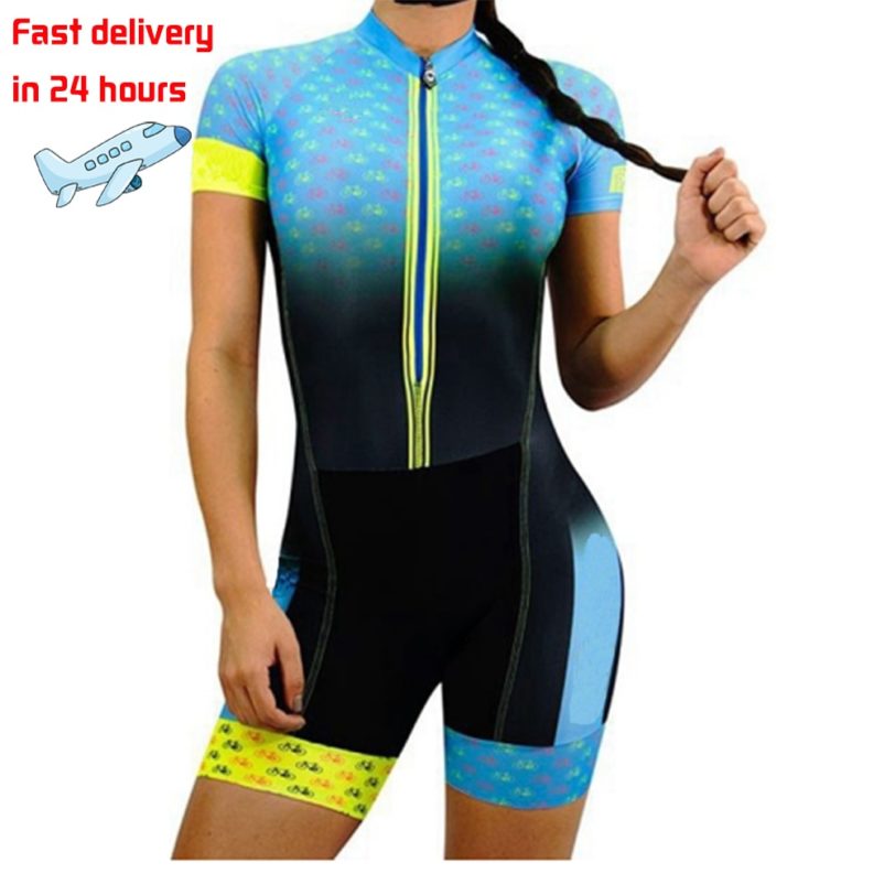 2021 Women's Triathlon Short Sleeve Cycling Jersey Sets Skinsuit Maillot Ropa Ciclismo Bicycle Clothing Bike Shirts Go Jumpsuit - Image 2