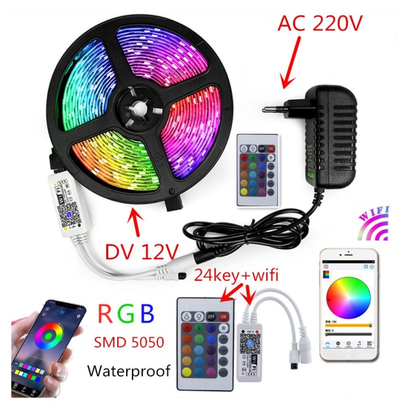 220V LED Strip Light 12V RGB SMD 5050 Tape Phone APP and Remote control Waterproof flexible lights Outdoor room decoration lamp - Image 2