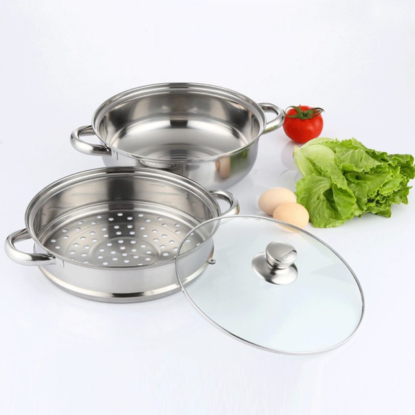 28cm Large Home With Handles Dual Use Kitchen Insulated Visual Cover Stainless Steel 3 Tier Steamer Pot Food Maker Cookware - Image 5