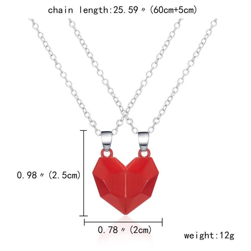 2Pcs Lot Magnetic Couple Necklace Friendship Heart Pendant Distance Faceted Charm Necklace Women Valentine s Day