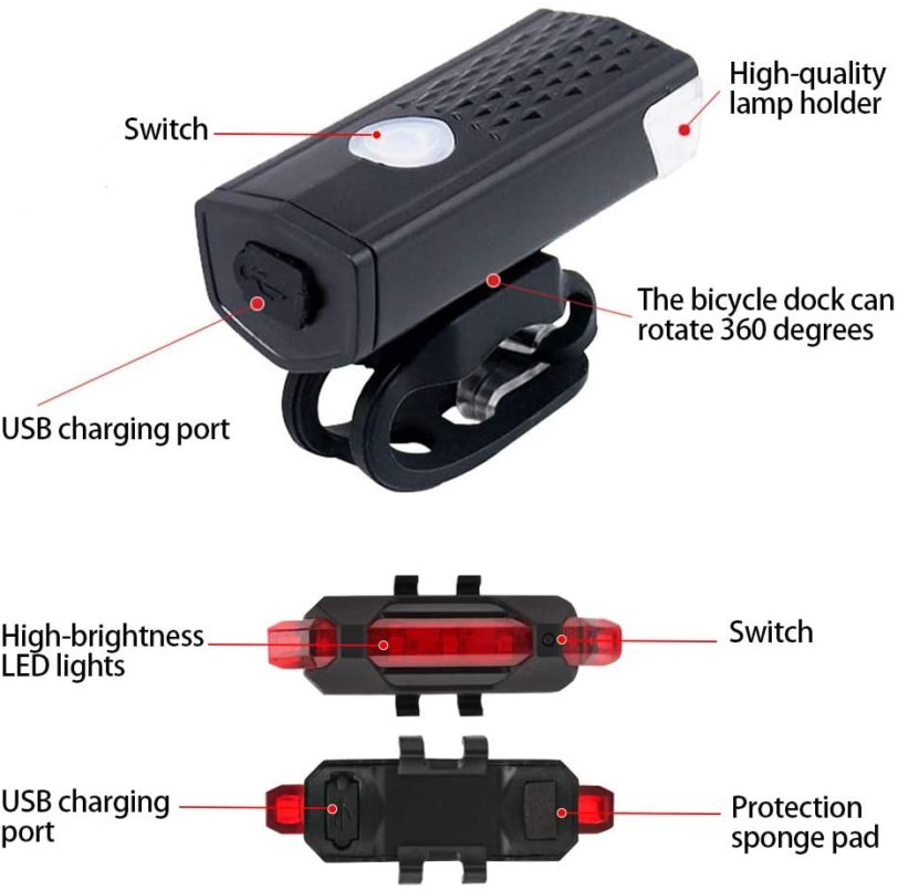 300 Lumen USB Rechargeable Bicycle Light MTB Road Bike LED Front Light Rear Taillight Waterproof Flashlight Bicycle Warning Lamp - Image 3