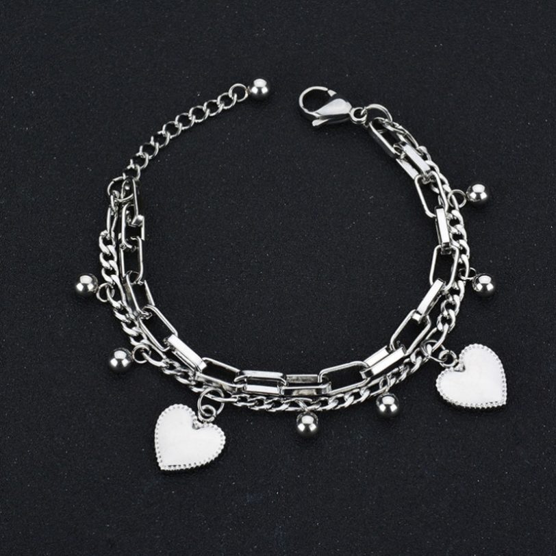 316L Stainless Steel 2021New Fashion Upscale Jewelry Bohemia 2 Layer Lovers Love Heart Charm Thick Chain 1