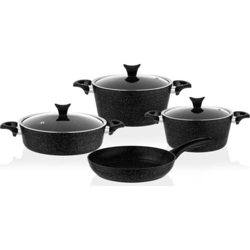 3455 Master Cook 7 Piece Granite Cookware Set Black Pan Kitchen Supplies Handy Non-Stick Frying Pan Cookware Fast Shipping - Image 3