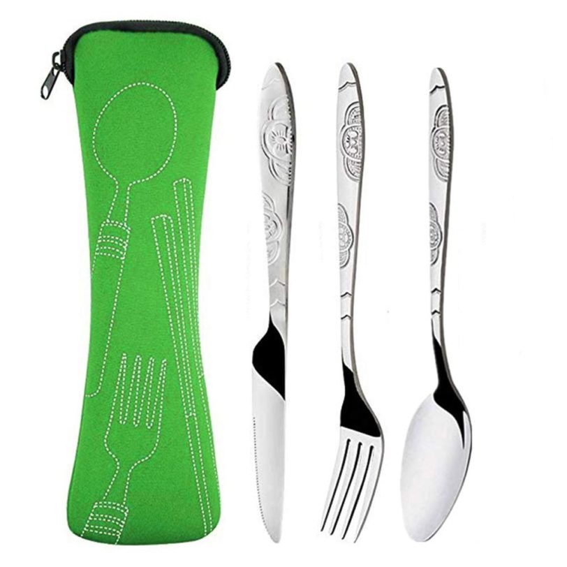 3Pcs Set Stainless Steel Fork Spoon Cutlery Set Steak Knife Fork Spoon Portable Camping Bag Picnic 1