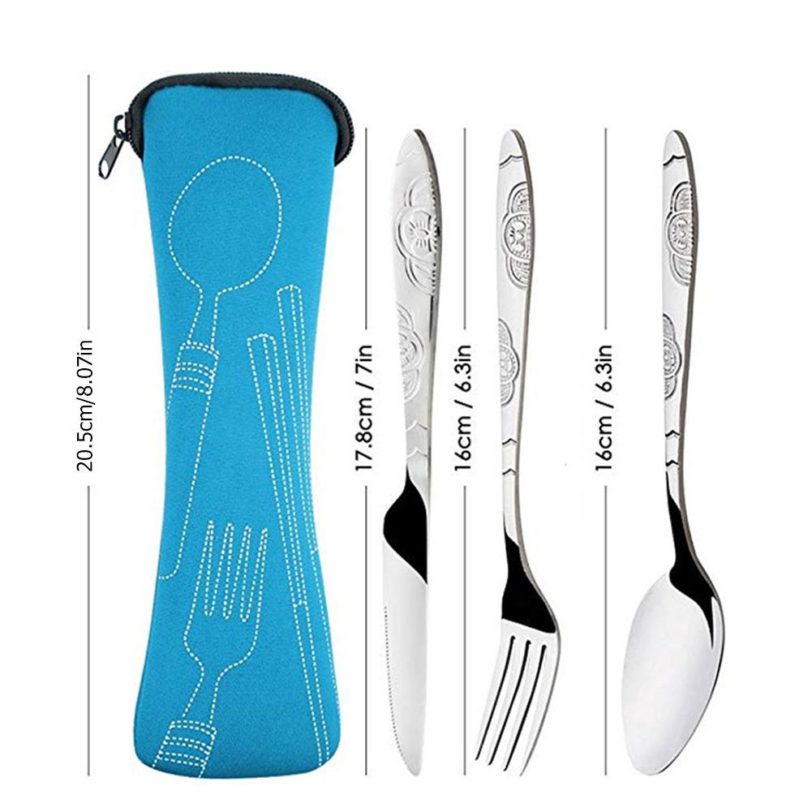 3Pcs Set Stainless Steel Fork Spoon Cutlery Set Steak Knife Fork Spoon Portable Camping Bag Picnic 2