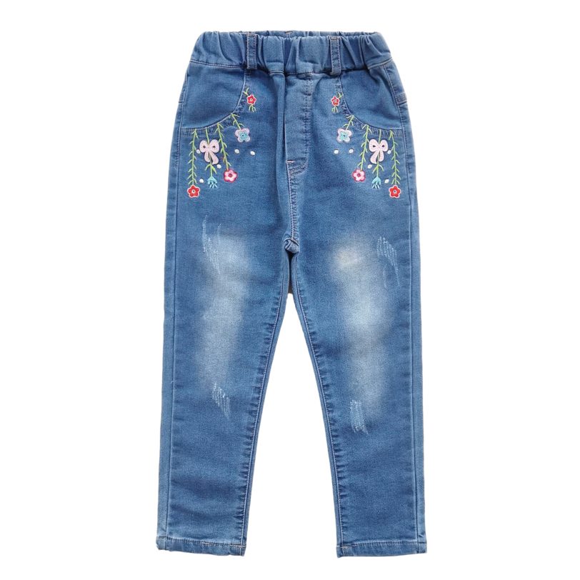 4-15T Kids Jeans For Teenage Girls Pants Children Denim Trousers Blue Stretch Embroidery Flowers Teen Clothes Spring Clothing - Image 2